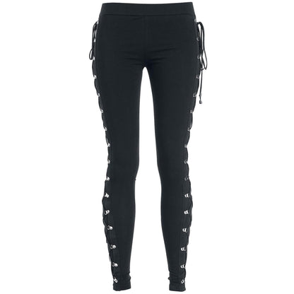 xxxiticat Women's Sexy Black Satin Side Lacing Solid Pants Long Bodycon High Waist Bandage Slim Thick Lace Up Leggings(BL,L)