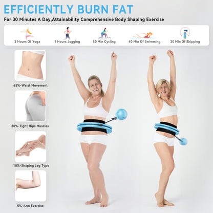 Infinity Weighted Hoop with Sweat Belt,Weighted Hula Hoop for Adults Weight Loss,Smart Waist Exercise Ring Infinity Fitness Hoop Plus Size,Waist Trimmer Workout Equipment for Women (Steady Blue)