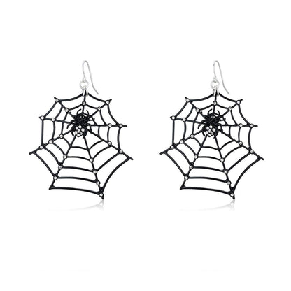 1 Pair Big Spider Web Earrings for Women Black Spider Rhinestone Dangle Drop Earrings Halloween Party Costume Accessories Jewelry Birthday Gifts