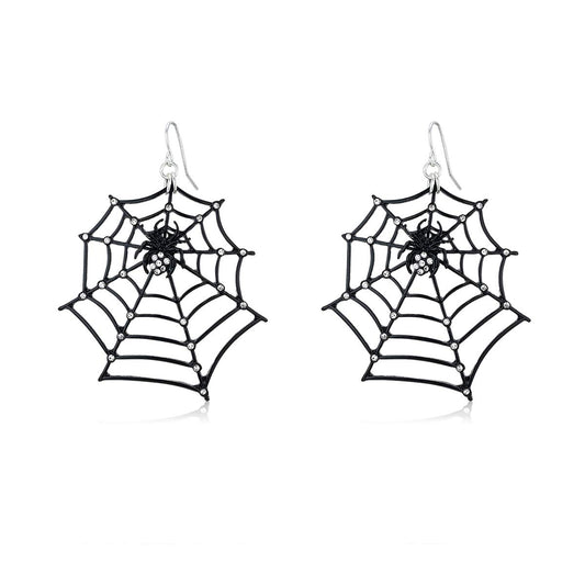 1 Pair Big Spider Web Earrings for Women Black Spider Rhinestone Dangle Drop Earrings Halloween Party Costume Accessories Jewelry Birthday Gifts