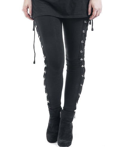 xxxiticat Women's Sexy Black Satin Side Lacing Solid Pants Long Bodycon High Waist Bandage Slim Thick Lace Up Leggings(BL,L)