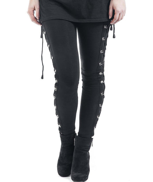 xxxiticat Women's Sexy Black Satin Side Lacing Solid Pants Long Bodycon High Waist Bandage Slim Thick Lace Up Leggings(BL,L)