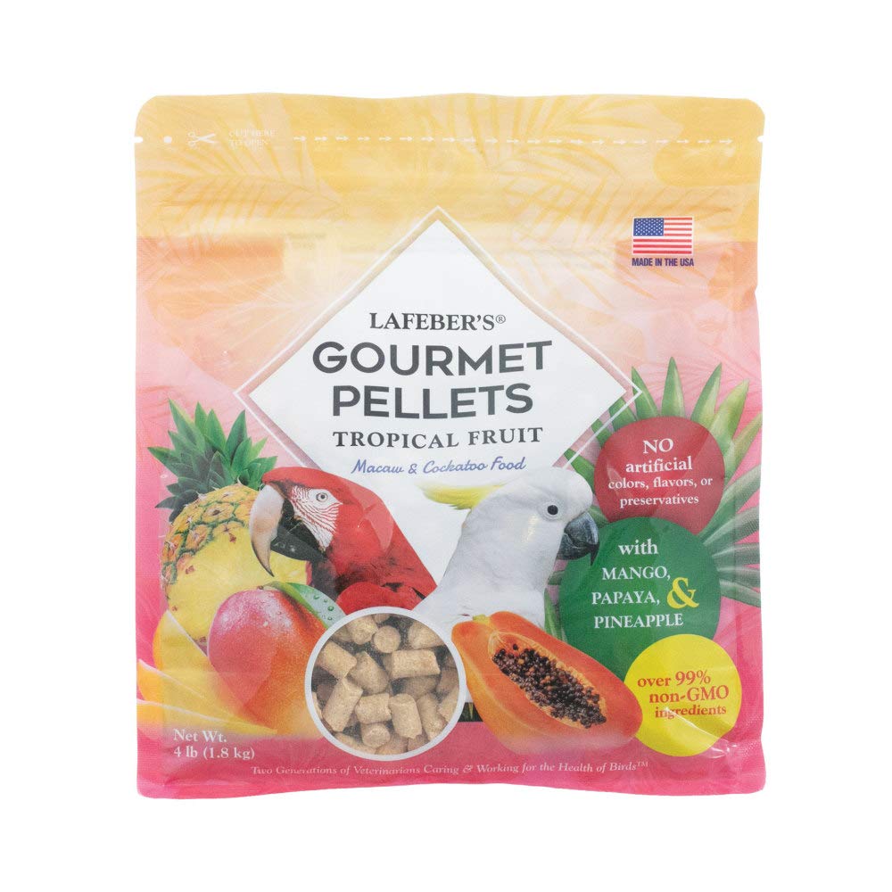 LAFEBER'S Tropical Fruit Gourmet Pellets Pet Bird Food, No Added Sugar, Made with Non-GMO and Human-Grade Ingredients, for Macaws and Cockatoos, 4 lb