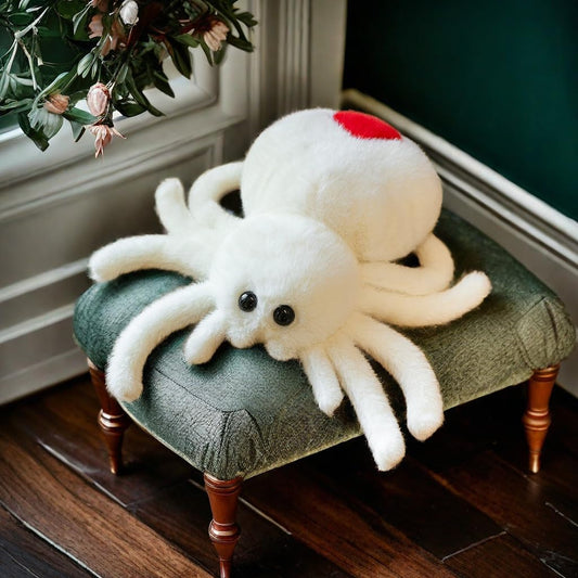 XItbyja Halloween Spider Plush,Spider Stuffed Animal Toy,Cute Spiders Plushie,9.8inch Huggable Jumping Spiders Toy,Adorable Pillow Doll for Kids Halloween Decor,White