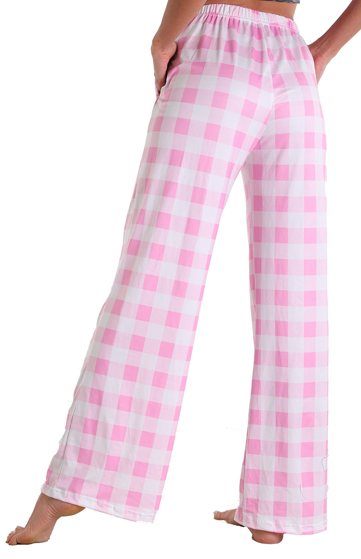 X-Image Athletic Lounge Pants with Pockets Light Weight Loose Comfy Casual Pajama Pants Pink Plaid, X-Large