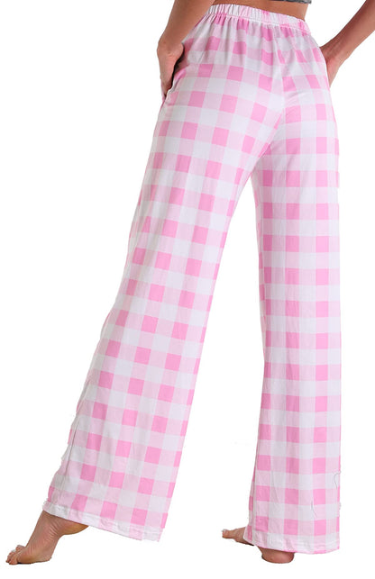 X-Image Athletic Lounge Pants with Pockets Light Weight Loose Comfy Casual Pajama Pants Pink Plaid, X-Large