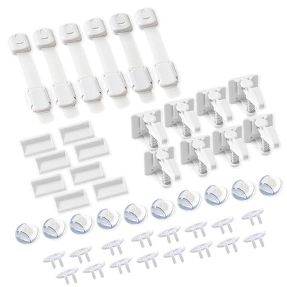 Inaya Complete Baby Proofing Kit - Child Safety Hidden Locks for Cabinets & Drawers, Adjustable Safety Latches, Corner Guards and Outlet Covers - Baby Proof Pack to Keep Your Child Safe at Home