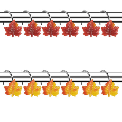 YUKUNTANG Maple Leaf Shower Curtain Hooks, 12 Pcs Fall Autumn Decorative Shower Sliding Hooks Resin Pothook Bathroom Rolling Hangers for Halloween Thanksgiving Christmas Bedroom Decor