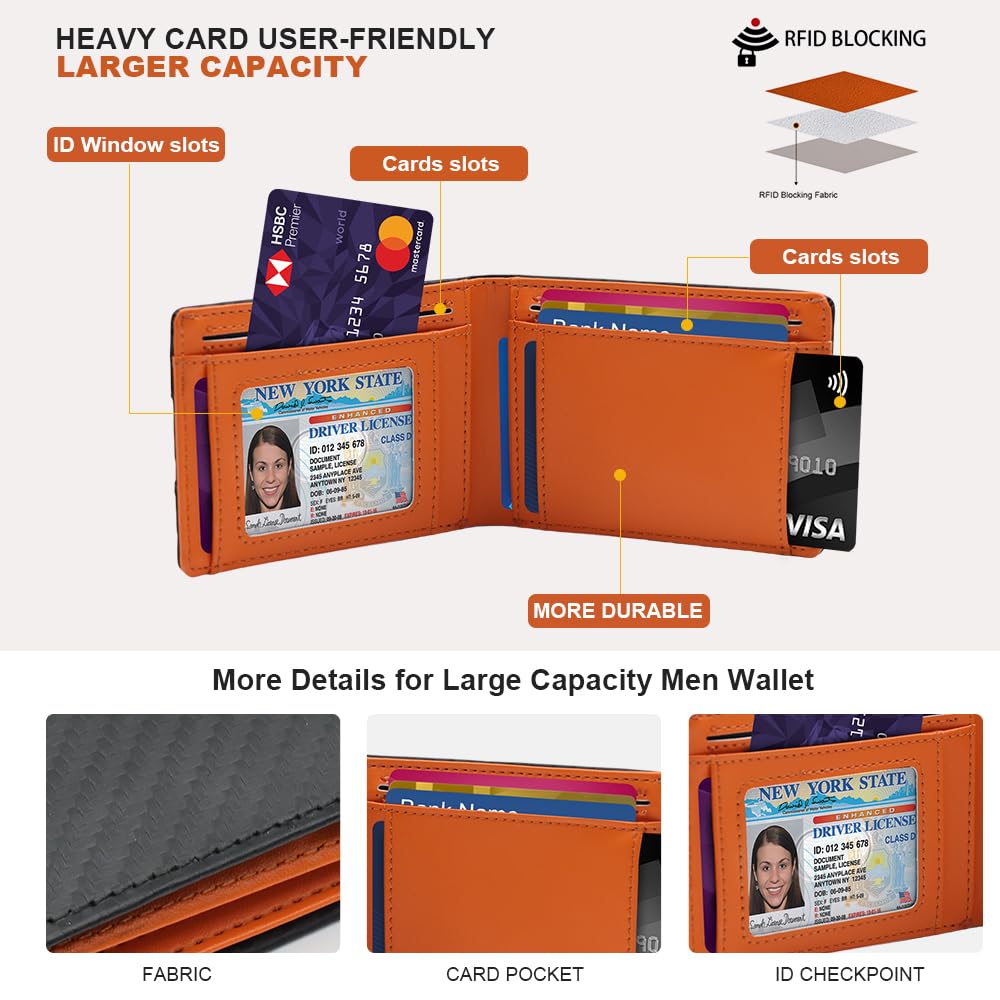 XZVXZV Men's Wallet slim wallet Carbon Fiber Bi-Fold Wallet - RFID Blocking Ultra Thin Card Holder (Holds 10+ Cards) Business & Travel Essential (Perfect Day Gift)