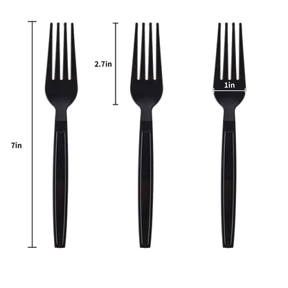 Laojbaba Plastic Fork Disposable Individually Packaged Forks Black 7-Inch Commercial Take Away Fork,Super Hard Mass Heavy Individually Wrapped Fork 100 PCS