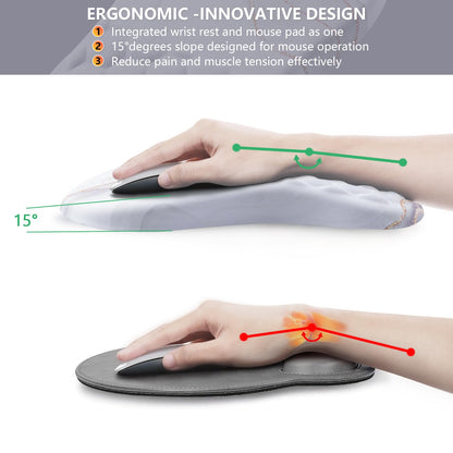 Laokiiy Mouse Pad Wrist Support, Ergonomic Mouse Pad with Wrist Rest, Comfortable Computer Mouse Pad for Laptop, Pain Relief Mousepad with Non-Slip PU Base White