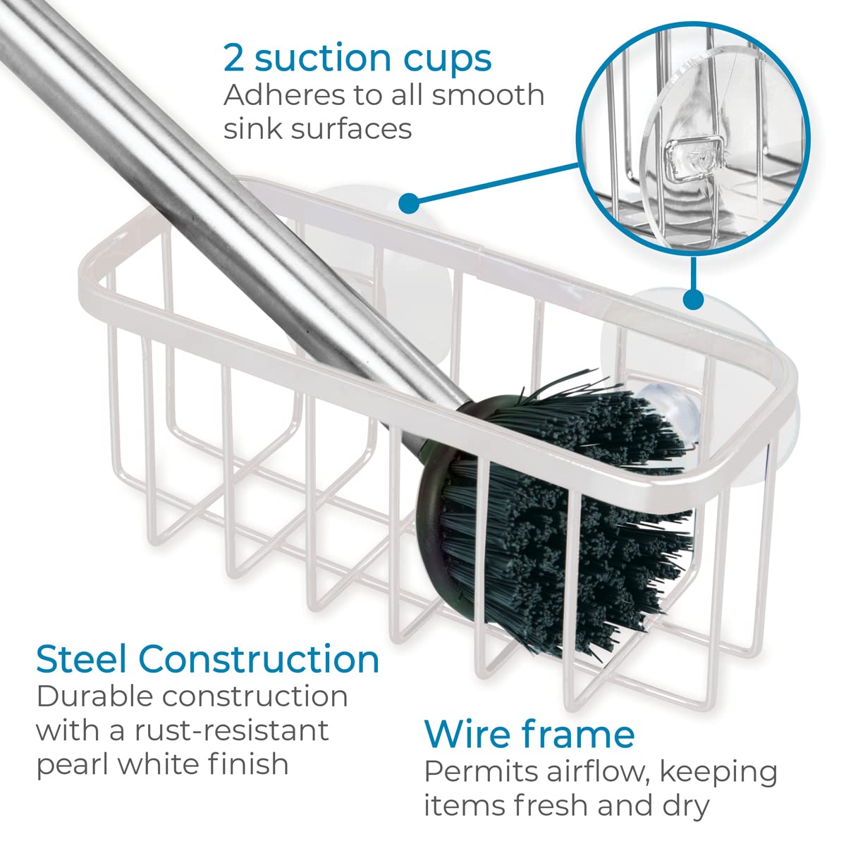 InterDesign Gia Kitchen Sink Suction Holder for Sponges, Scrubbers, Soap - Pearl White