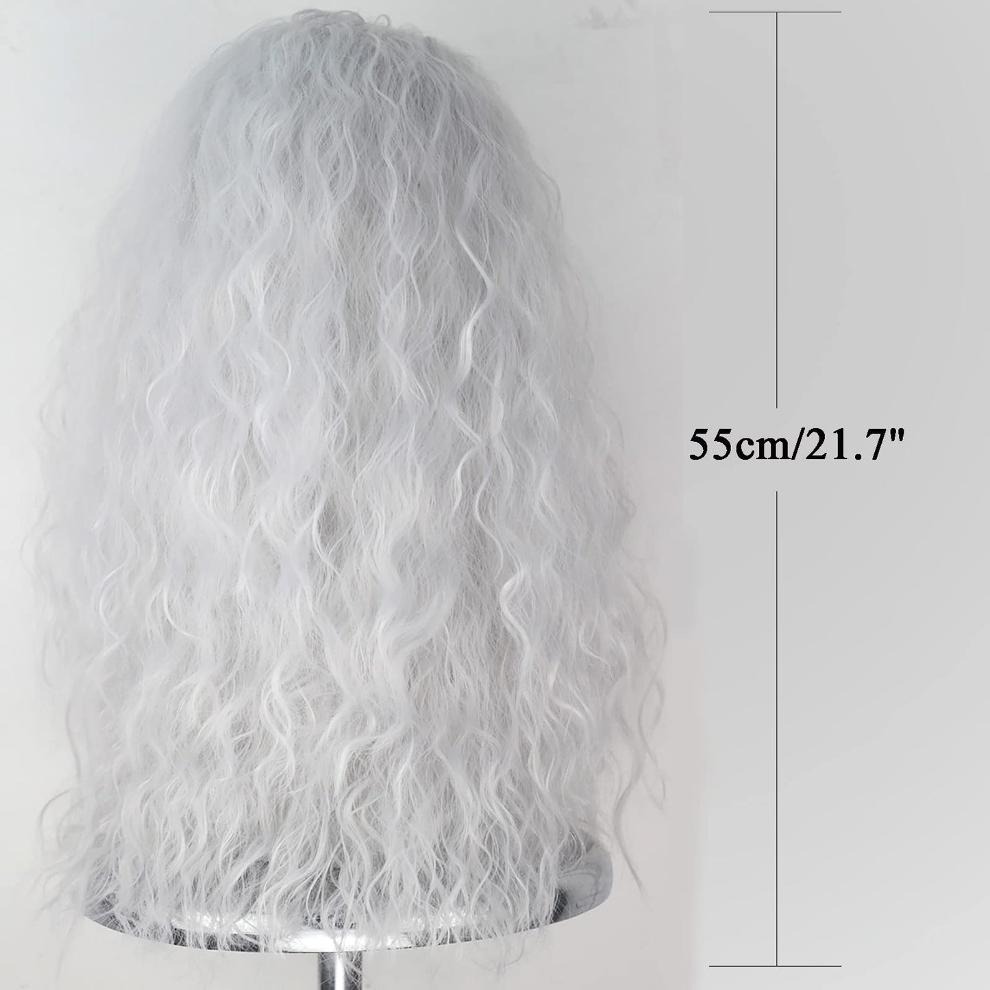 iCos Old Lady Wig - Long Curly Fluffy Dirty Silver Grey Witch Hair Wig for Grandma, Halloween Costume, Movie Cosplay, Punk Style - Adult Men & Women