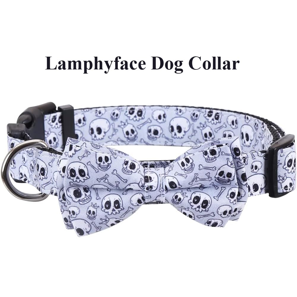 Lamphyface Halloween Dog Collar with Removable Cute Bow Tie Adjustable Pet Collars Large