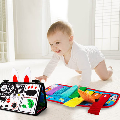 Inbeby Tummy Time/Baby Mirror Toys, Black and White High Contrast Tabletop Mount Baby Newborn Toys 0 3 6 Months Brain Development, Sensory Texture Piano Infant Toys 0 3 6 Months with Squeaker