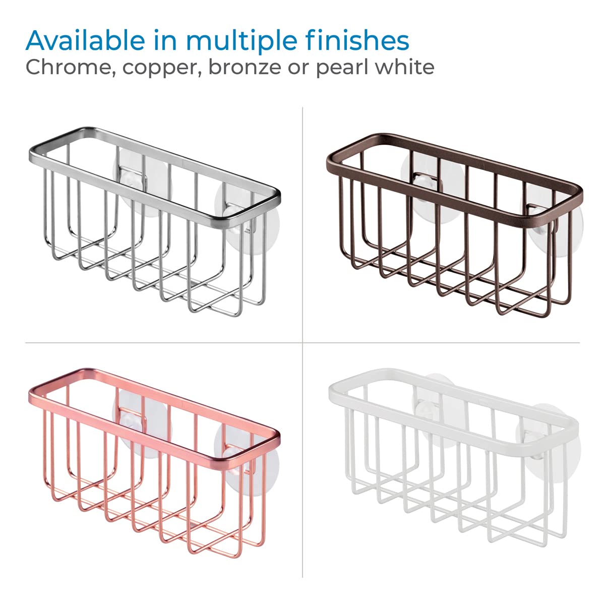 InterDesign Gia Kitchen Sink Suction Holder for Sponges, Scrubbers, Soap - Pearl White