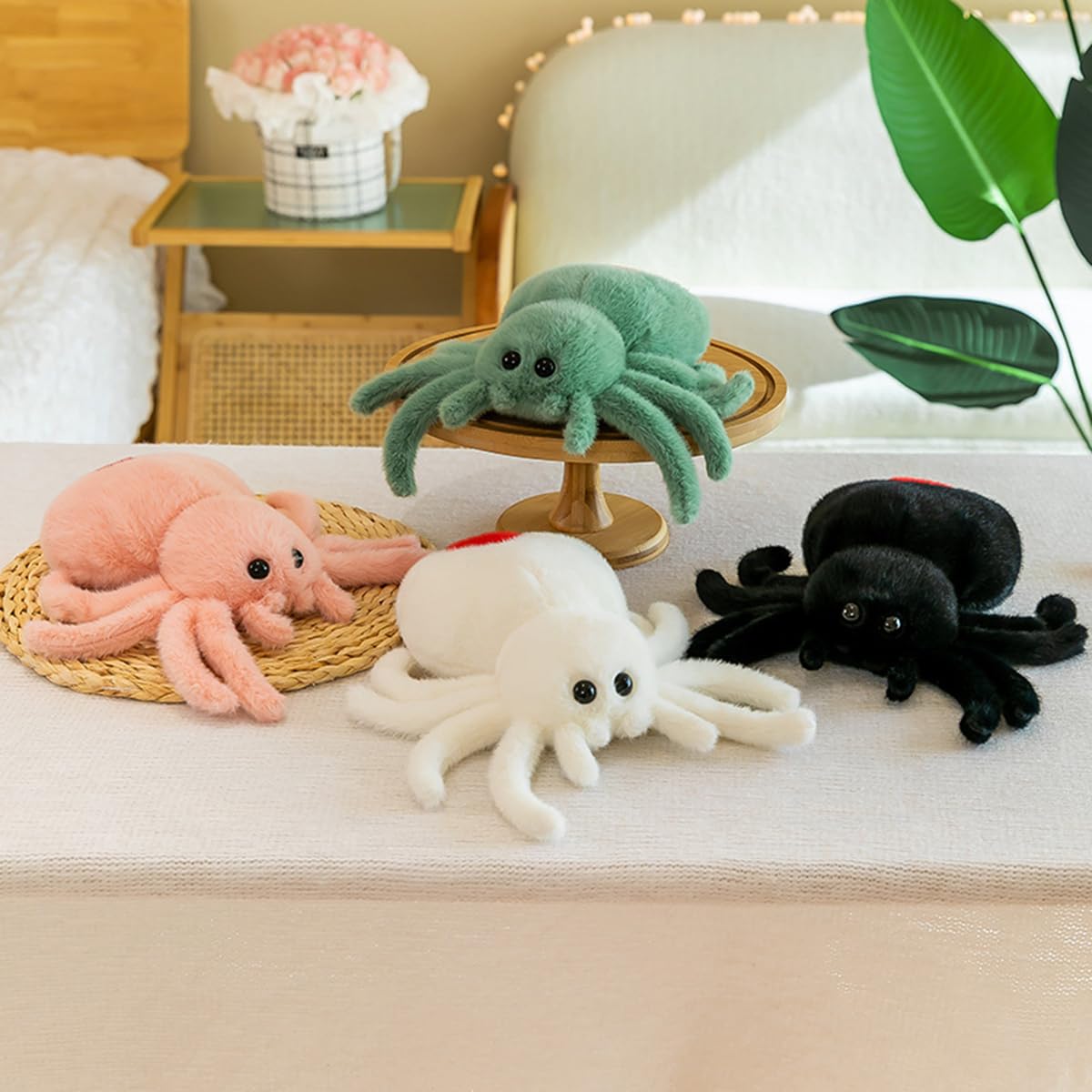 XItbyja Halloween Spider Plush,Spider Stuffed Animal Toy,Cute Spiders Plushie,9.8inch Huggable Jumping Spiders Toy,Adorable Pillow Doll for Kids Halloween Decor,White