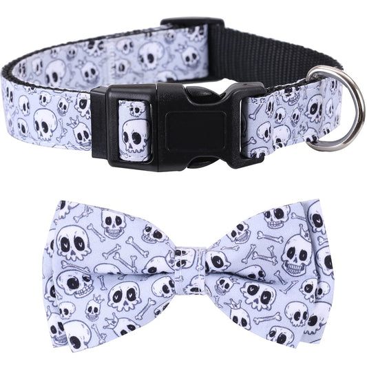 Lamphyface Halloween Dog Collar with Removable Cute Bow Tie Adjustable Pet Collars Large