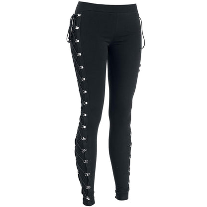 xxxiticat Women's Sexy Black Satin Side Lacing Solid Pants Long Bodycon High Waist Bandage Slim Thick Lace Up Leggings(BL,L)