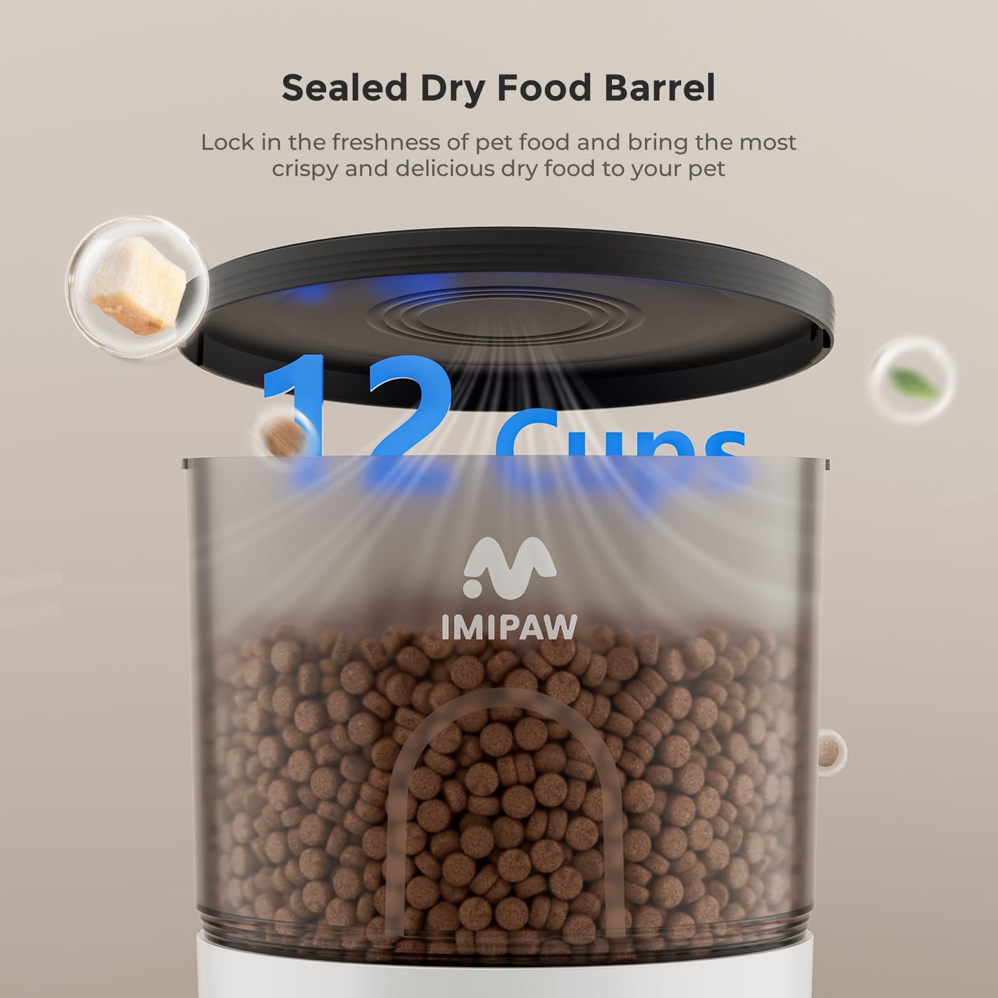 IMIPAW Automatic Cat Feeder - 3L Pet Dry Food Dispenser with Timed Programmable Portion Control, Dual Power Backup, Easy Set Up, 10 Meals Per Day for Cats and Puppies（Remote Not Supported）