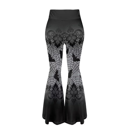 YEXIATODO Spider Web Pants for Women Halloween Bell Bottom Leggings for Women Fleece Lined Yoga Pants Slimming Booty Leggings for Workout Running Pilate Dance