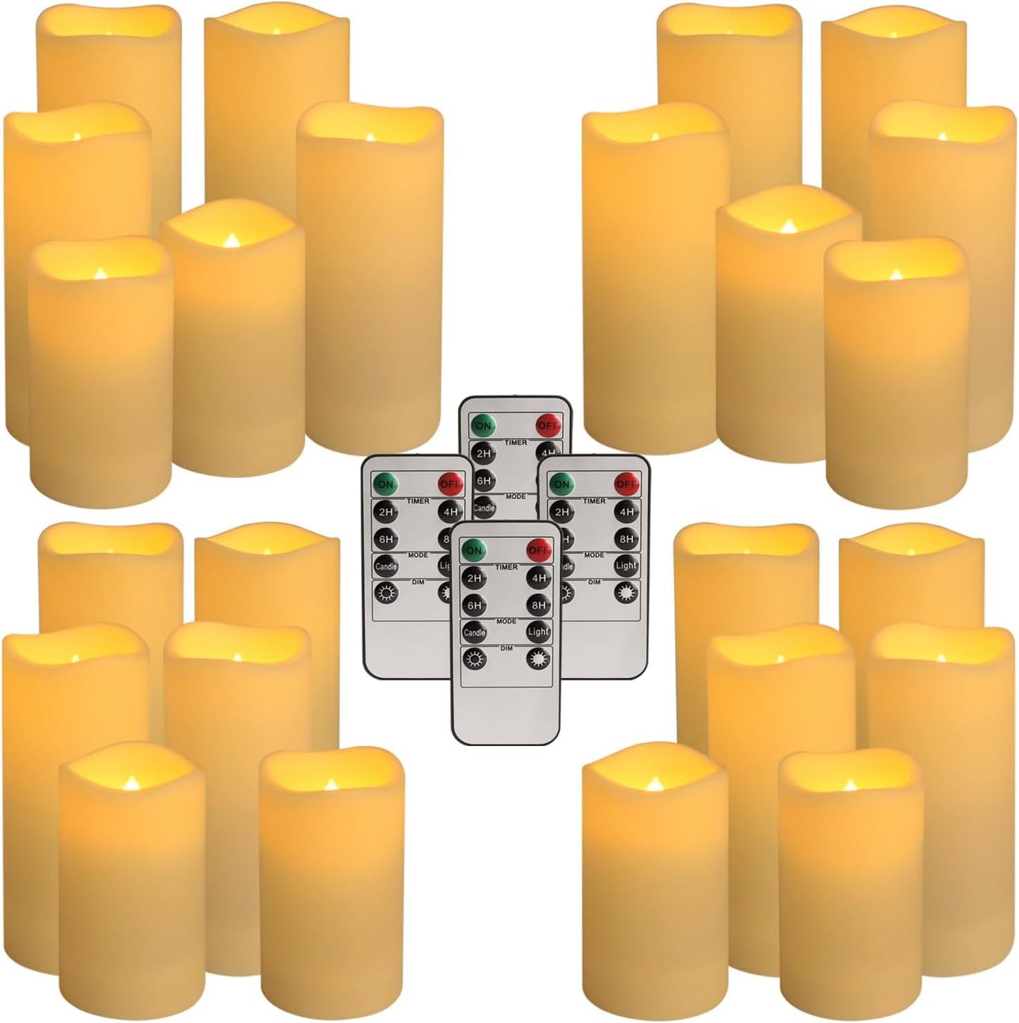 YOROXRG Set of 24 Waterproof Outdoor Flameless Candles, LED Candles with 4 Remote and Timer,(H 4" 5" 6" x D 2.2"),for Halloween Wedding Festiv
