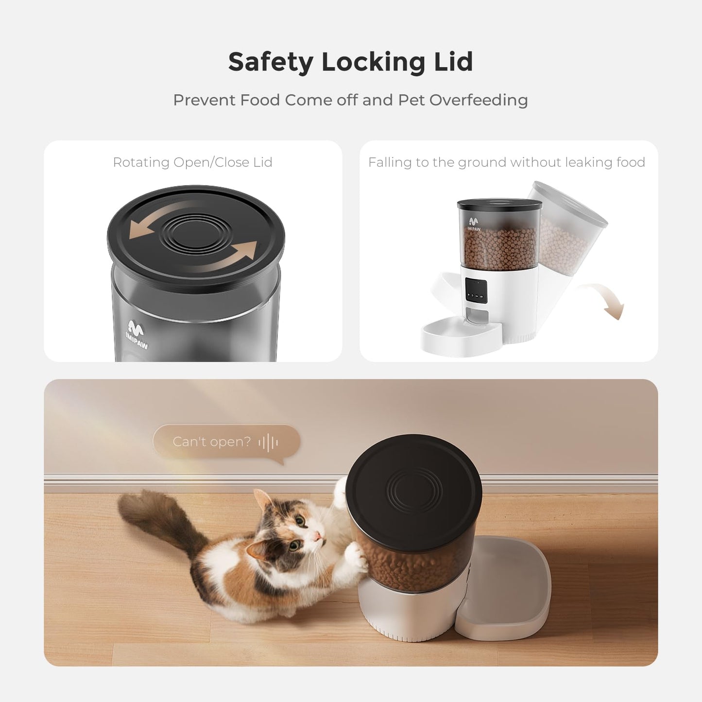 IMIPAW Automatic Cat Feeder - 3L Pet Dry Food Dispenser with Timed Programmable Portion Control, Dual Power Backup, Easy Set Up, 10 Meals Per Day for Cats and Puppies（Remote Not Supported）