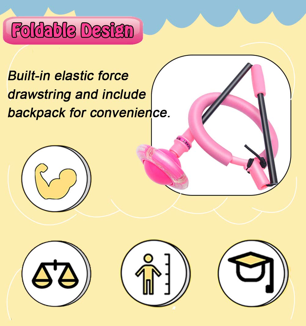 ILNCLUY Foldable Ankle Skip Ball Flashing Jumping Ring Colorful Sports Swing Ball, Fitness Fat Burning Jump Rope Game for Boy and Girl (Pink)