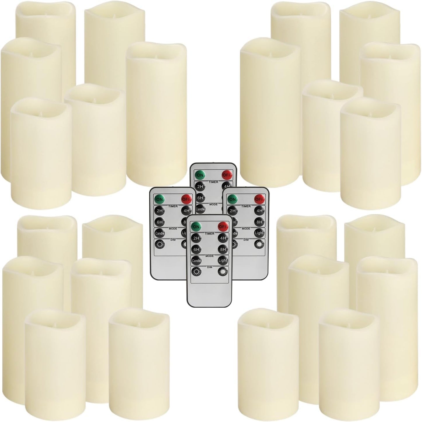 YOROXRG Set of 24 Waterproof Outdoor Flameless Candles, LED Candles with 4 Remote and Timer,(H 4" 5" 6" x D 2.2"),for Halloween Wedding Festiv