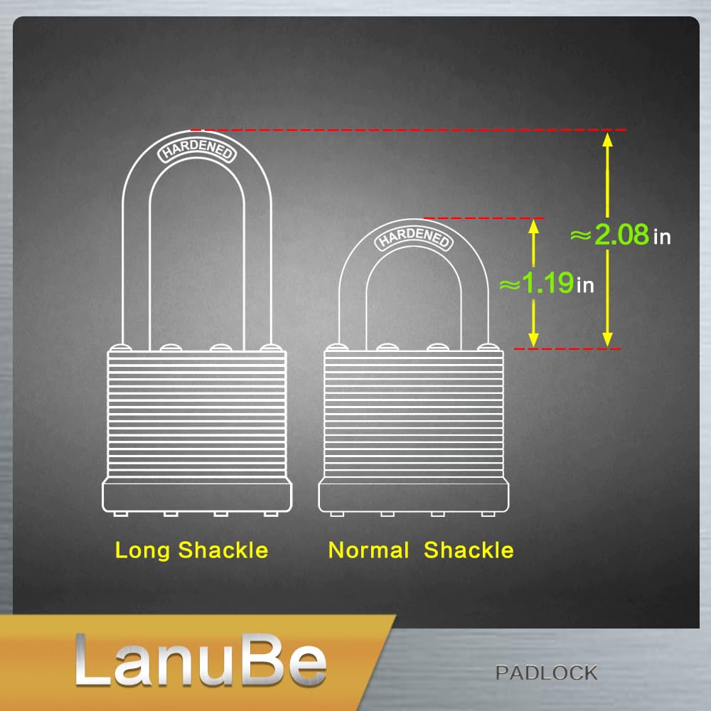 LanuBe Lock Laminated keyed Padlock (1-9/16", 40mm), keyed Alike Locks, Normal Shackle, Marked Blue Plastic Hoop, Pack of 2