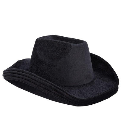 Zodaca 4-Piece Black Cowboy Hats - Adjustable Adult Size Velvet Felt - Costume & Party Favors for Men & Women - Birthday Cowboy Hat