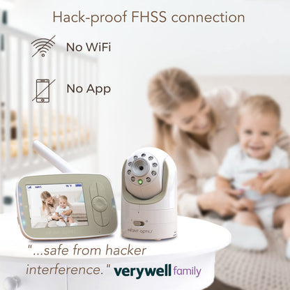 Infant Optics DXR-8 480p Video Baby Monitor, Non-WiFi Hack-Proof FHSS Connection, Interchangeable Lenses, Pan Tilt Zoom, LED Sound Bar, Night Vision, and Two-way Talk, low battery