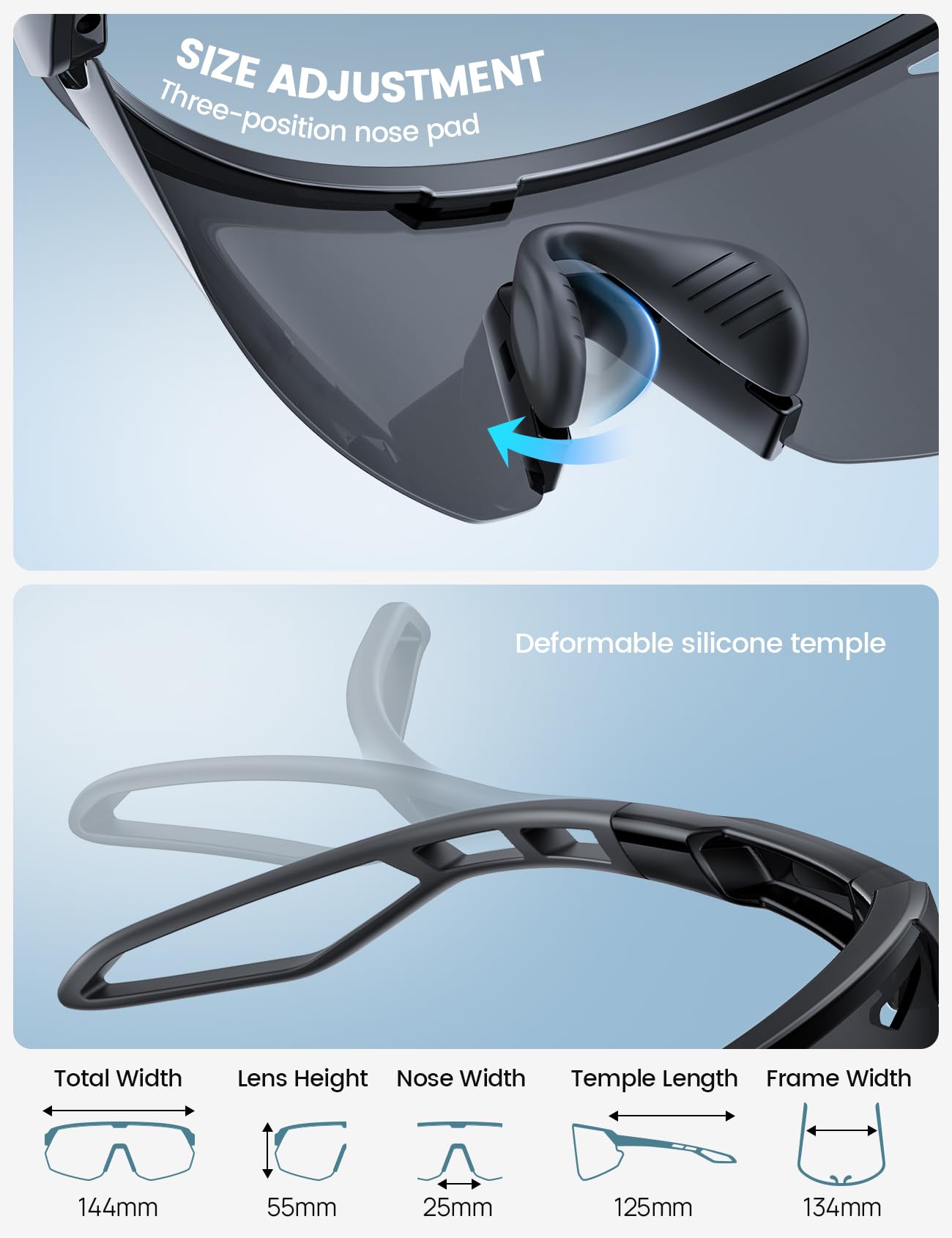 Lamicall Polarized Sports Sunglasses for Men Women, [24g Ultralight] [Adjustable Nose Pad] UV400 Protection Sun Glasses for Cycling Running Baseball Fishing Golf Beach Volleyball, Half Frame, Black