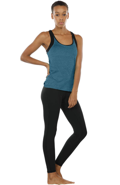 icyzone Women Workout Yoga Spaghetti Strap Racerback Tank Top with Built in Bra (S, Baltic)