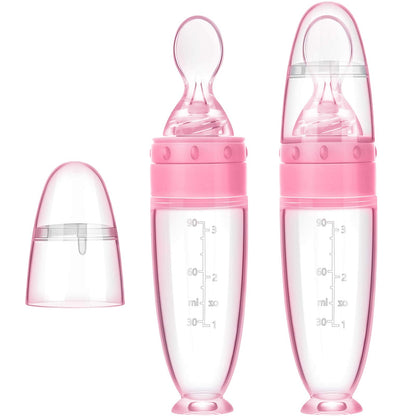 2 Pieces Silicone Baby Spoons Baby Feeding Spoon with Standing Base for Infant 0-24 Months Dispensing and Feeding (Pink)