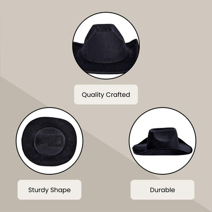 Zodaca 4-Piece Black Cowboy Hats - Adjustable Adult Size Velvet Felt - Costume & Party Favors for Men & Women - Birthday Cowboy Hat