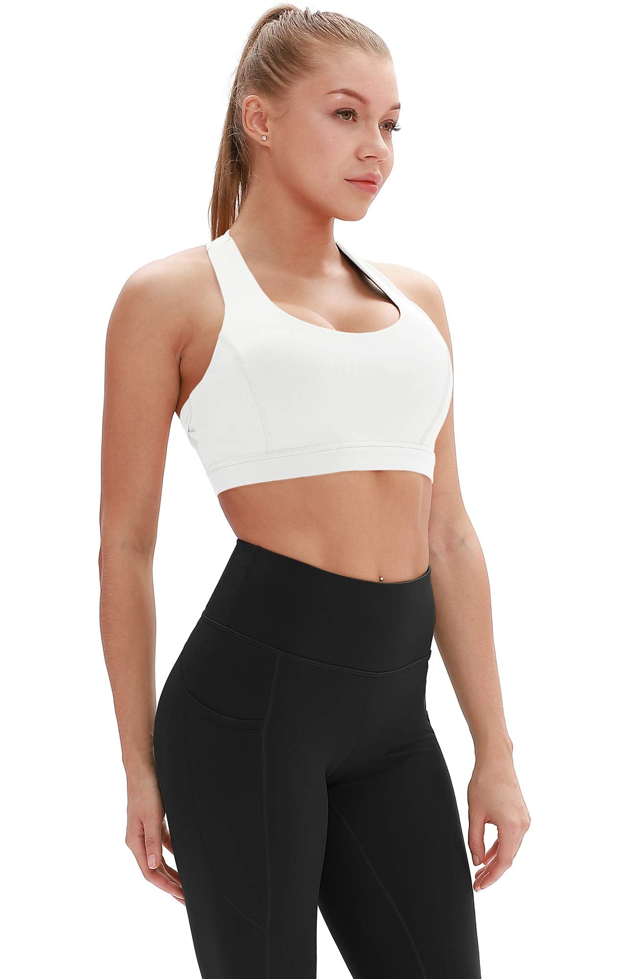 icyzone Workout Sports Bras for Women - Fitness Athletic Exercise Running Bra, Activewear Yoga Tops (S, Off White)