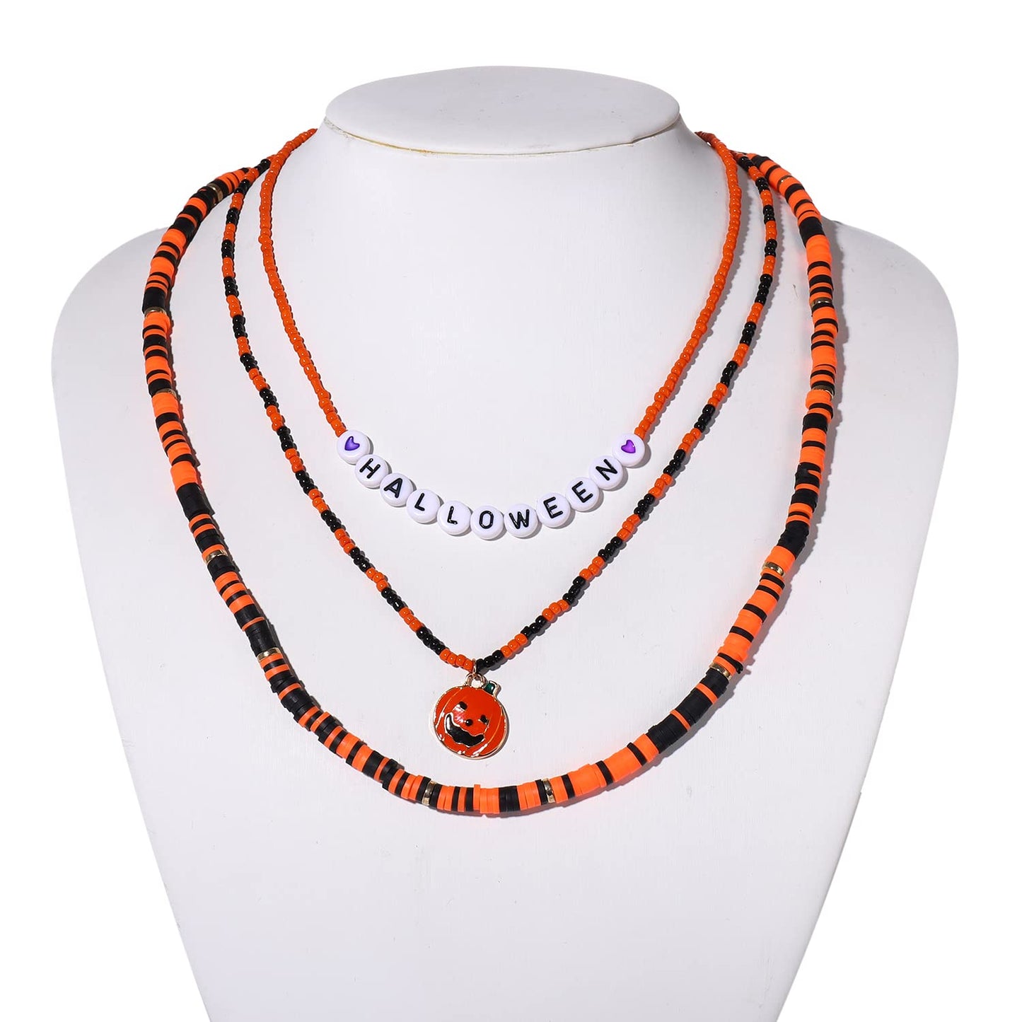 ZOLEAROPY Halloween Choker Necklaces For Woman Cute Orange Pumpkin Charm Collar Choker Halloween Festive Holiday Layered Necklace Boho Beach Necklace jewelry (halloween heishi choker)