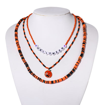 ZOLEAROPY Halloween Choker Necklaces For Woman Cute Orange Pumpkin Charm Collar Choker Halloween Festive Holiday Layered Necklace Boho Beach Necklace jewelry (halloween heishi choker)