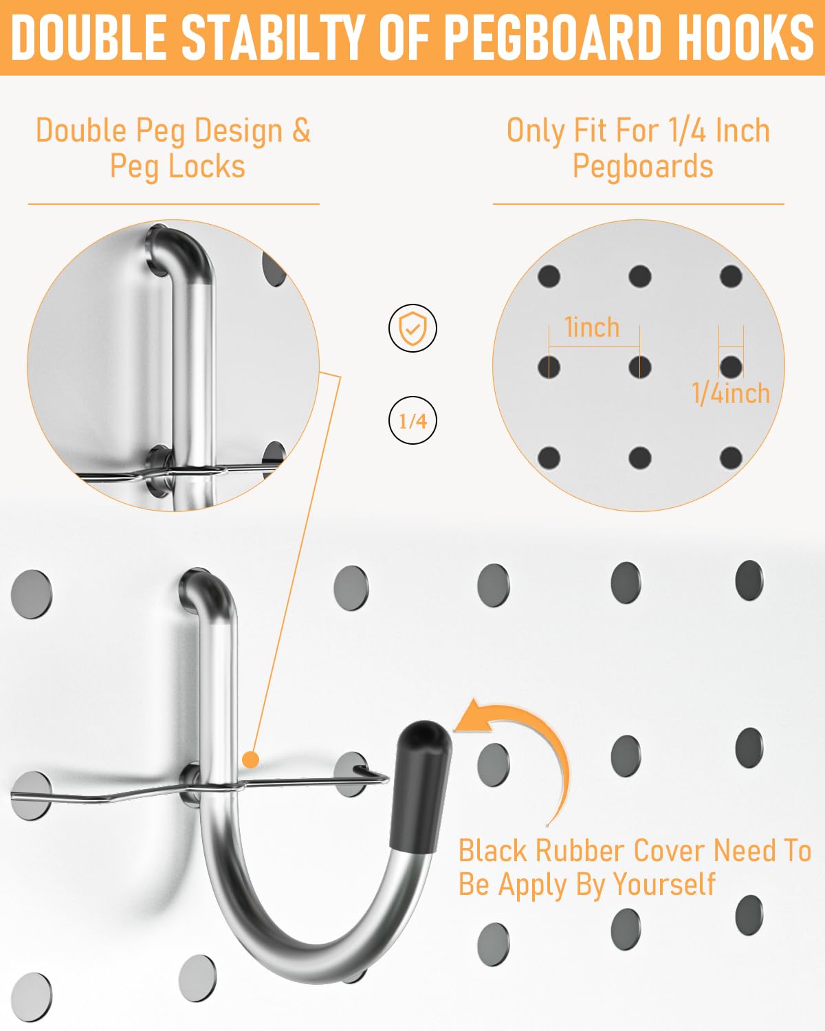 INCLY 1/4" Pegboard Hooks Set for Hanging Tools, 206PCS Heavy Duty Peg Hook Hanger & Holder Only Fit 1/4 Inch Pegboard for Craft Assortment Garage Organizer Bins Attachment Peg Board Accessories