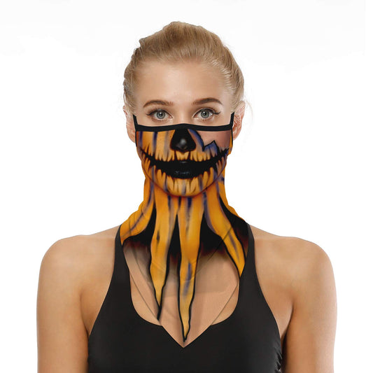 YAYOUREL Halloween Scary Mask Halloween Masks for Adults Skull Pumpkin Skeleton Neck Gaiter Face Mask Covering Ear Loop Hole Triangle Bandanas for Men Women UV Face Scarf Mask Cover Black Yellow