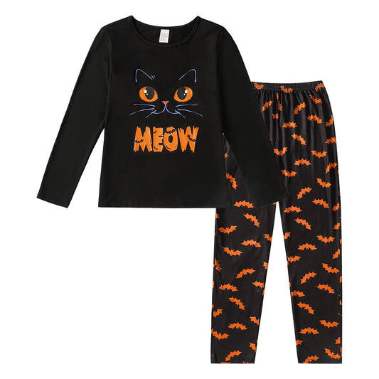 YIJIU Women's Halloween Pajama Set Printed Long Sleeve Top & Long Pants Sleepwear Holiday 2 Piece Pjs Sets,Halloween Black,3XL