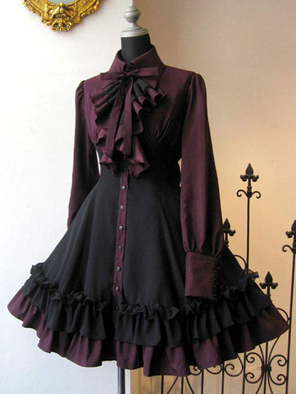 ZZEQYG Women Girls Gothic Lolita Victorian Dress Polyester Ruffle Dress with Bows (S, Black)