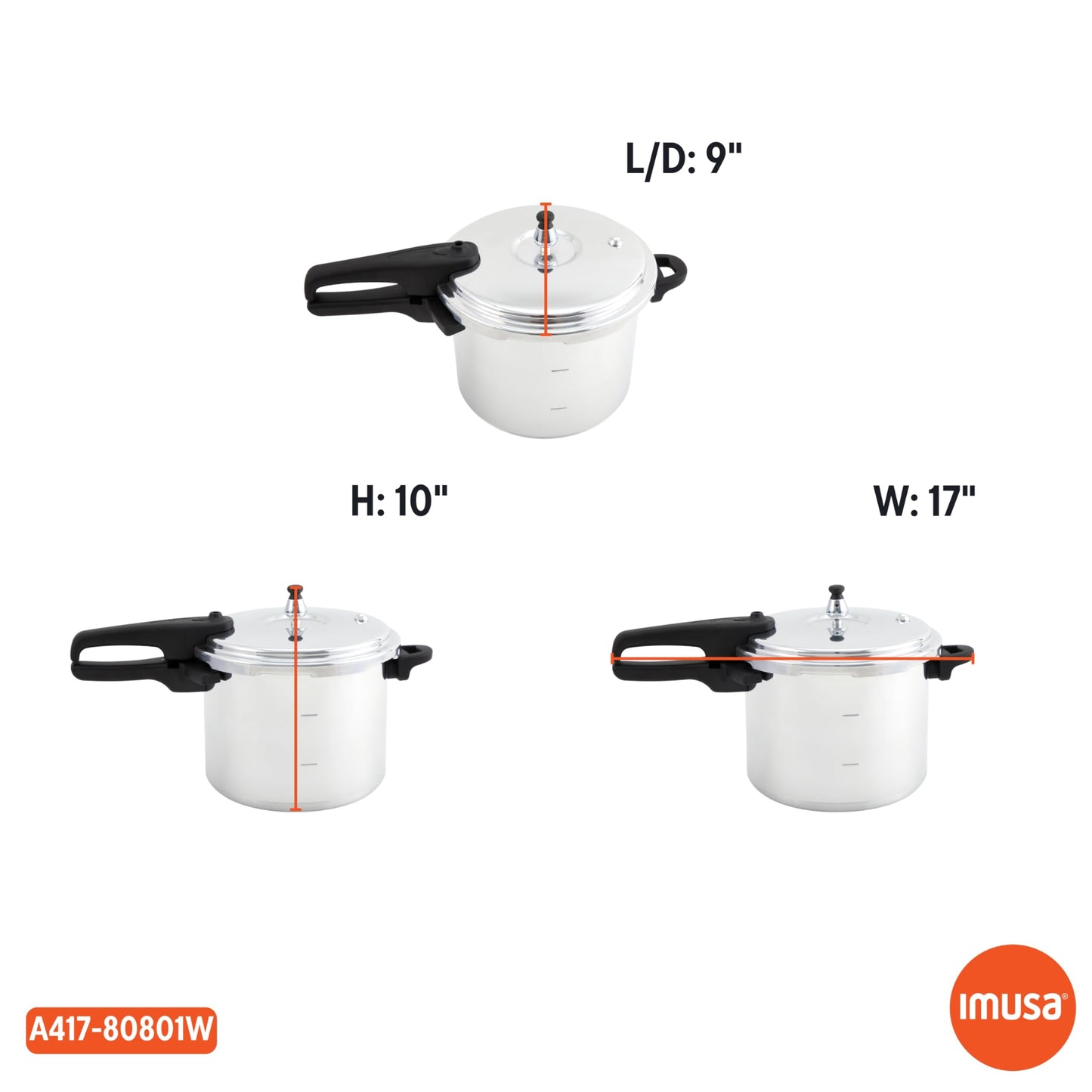 IMUSA USA A417-80801W Stovetop Aluminum Pressure Cooker 7.0-Quart,Silver