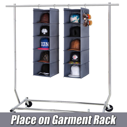 LADYBRO Baseball Cap Storage for Closet Hanging Hat Organizer Hat Rack 10-Shelf or 2 Pcs 5-Shelf, Trucker Dad Golf Cap Newsboy Container Display Hanger Holder Oxford Cloth Space Saver