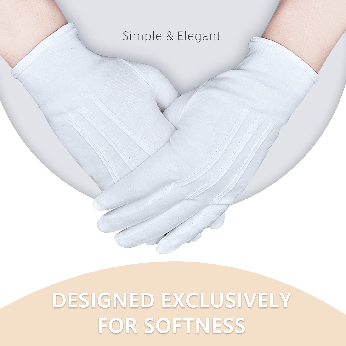 Zenssia Parade Formal White Cotton Tuxedo Costume Gloves with Snap Cuff, Silver Coin Jewelry Inspection Gloves 1 Pair