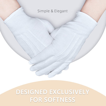Zenssia Parade Formal White Cotton Tuxedo Costume Gloves with Snap Cuff, Silver Coin Jewelry Inspection Gloves 1 Pair