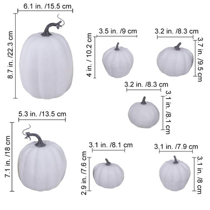 14 Pcs Assorted Fall Artificial Pumpkins Harvest Frosted Pumpkins Gold Brushed White Foam Pumpkins and White Faux Pumpkins for Fall Autumn Season Halloween Thanksgiving Harvest Holiday Season Festive