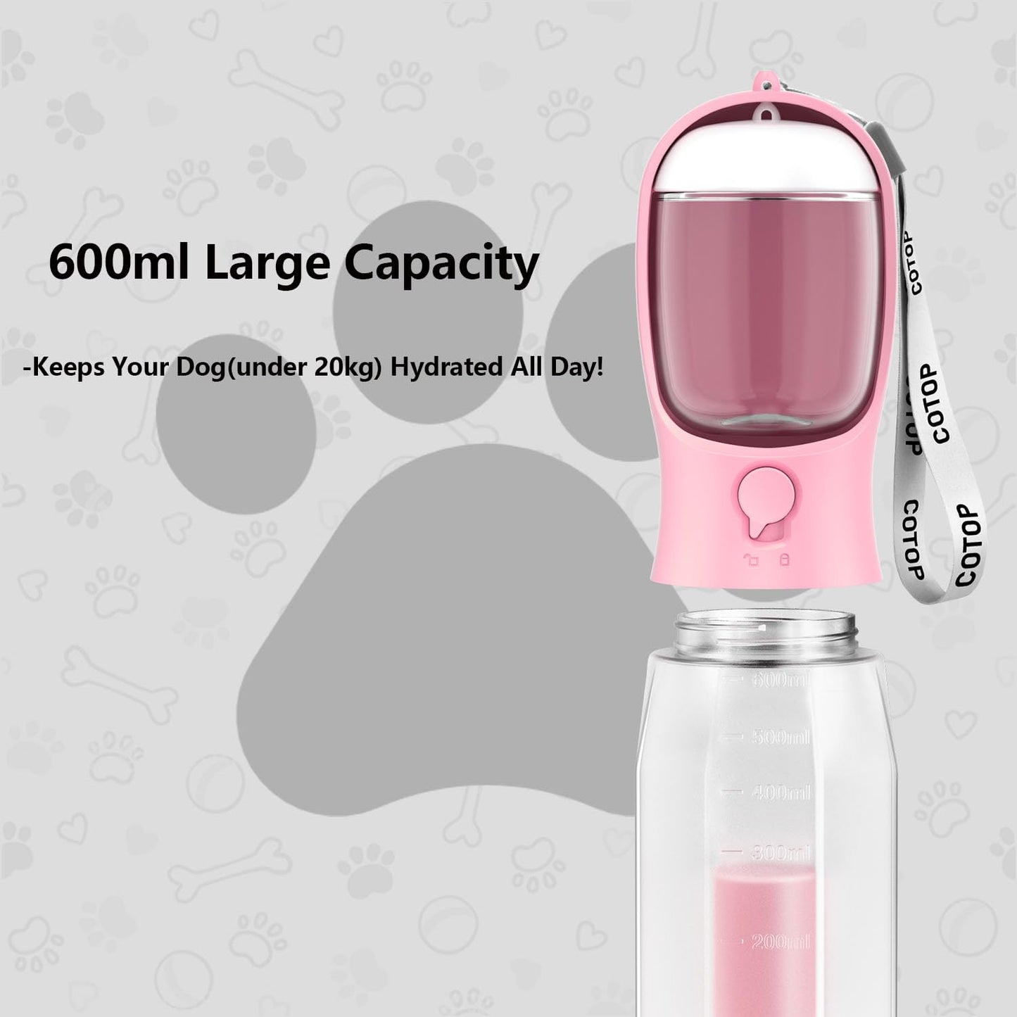 20oz Dog Water Bottle with Food Container & Poop Bag Dispenser | Leak-Proof Portable Pet Water Dispenser with Carabiner Clip | for Walking, Hiking, Travel