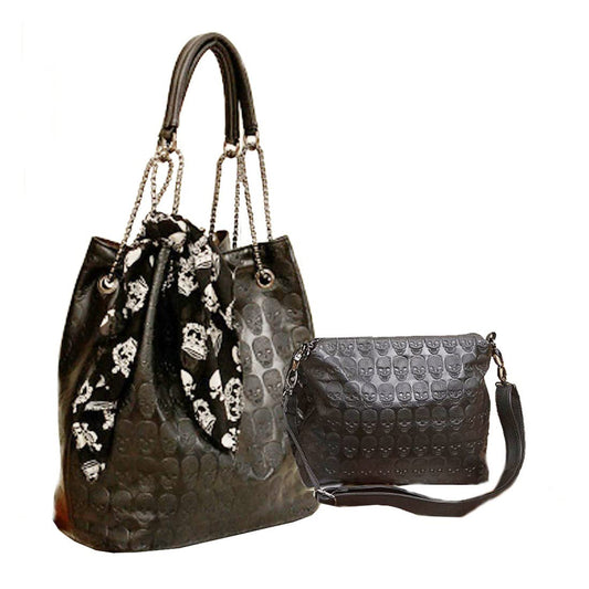 Womens Skull Print PU Leather Hobo Tote Shoulder Bag Package Handbag with Gift